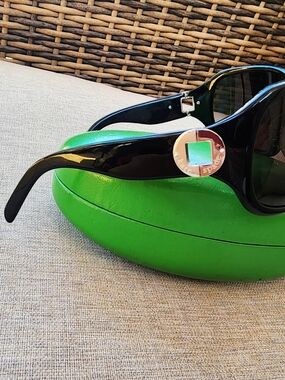 Black Kate Spade Sunglasses with Round Gold Logo Accent, with Case